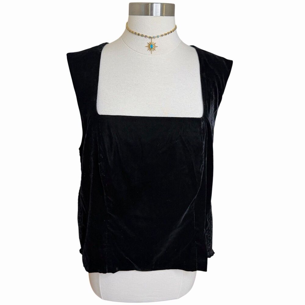 GAP Velvet Square Neck Tank Top Womens XXL Black Smocked Sides Sleeveless NEW
